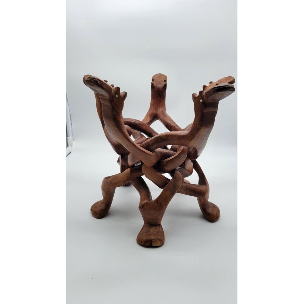 Late 18th‎ Century Hand Carved Interlocking Wood Sculpture Bowl Stand